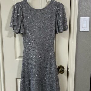 Astr The Label Structured Flutter Sleeve Sequin Minidress Silver Sz Small